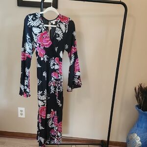 Billabong Black Maxi Dress with Pink & White Floral Print